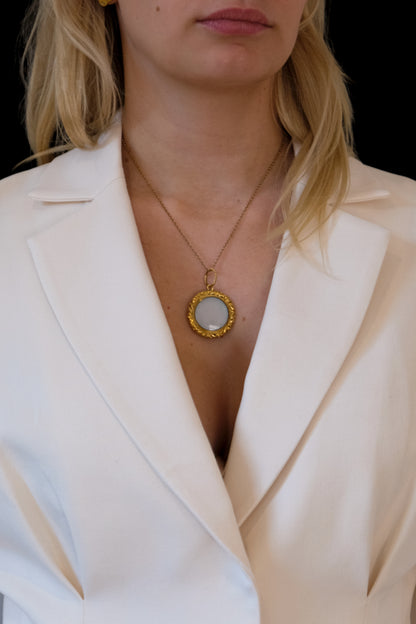 15ct Yellow Gold Victorian Medallion Pendant, Floral & Engine-Turned