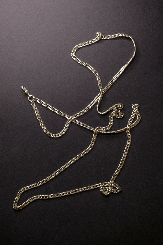 Antique Silver Long Guard Chain Necklace